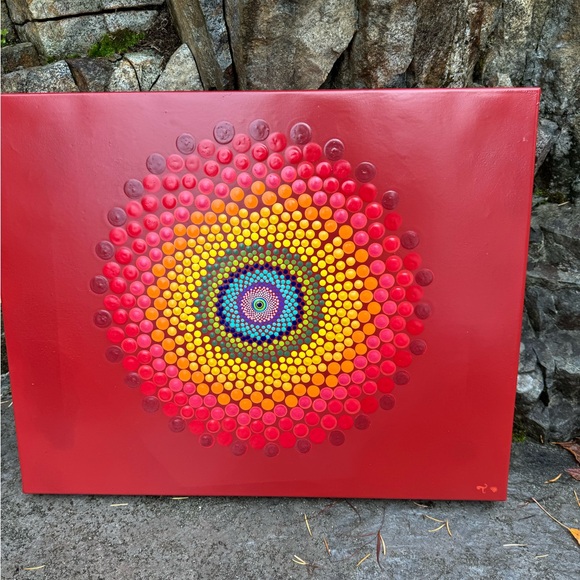 Tanya Blake’s Art Other - Rainbow canvas Mandala, 20 x 16“. Coded with a clear, indoor outdoor protection.